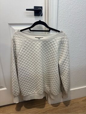 LOFT Quilted Off-Shoulder Cream Sweater